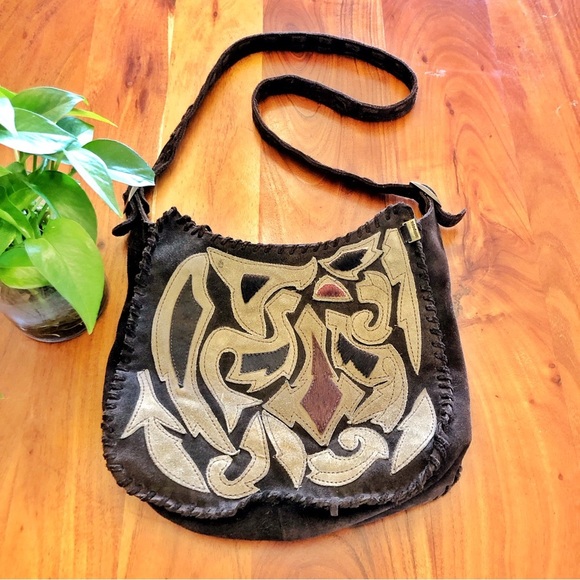 Lollipops Genuine Leather Suede Minimalist Neutral Tone Brown Roomy Shoulder Bag - Picture 1 of 16